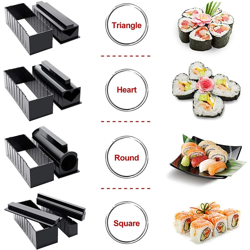 10 Pcs Sushi Maker Kit DIY Sushi Mold Press with Sushi Rice Roll Mold Sushi Maker Rice Roll Mold KC0473