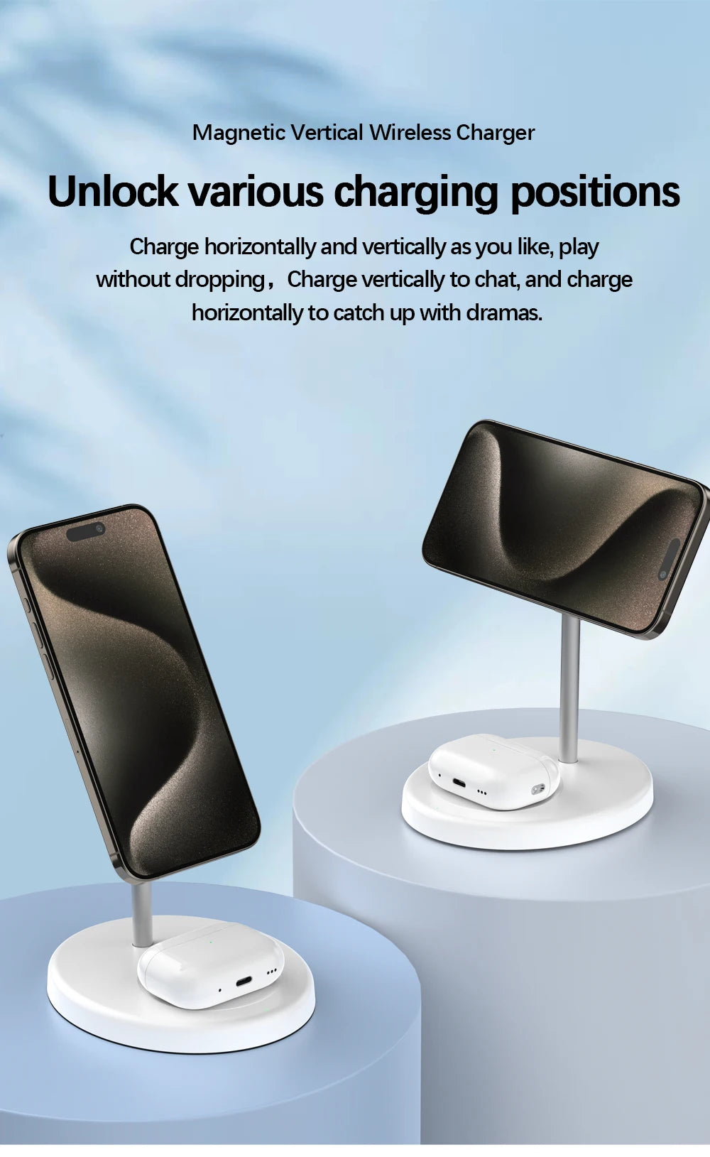 30W Magnetic Wireless Charger Stand 2 in 1 Fast Chargers For iPhone 15 14 13 12 Pro Max Airpods Macsafe Charging Dock Station