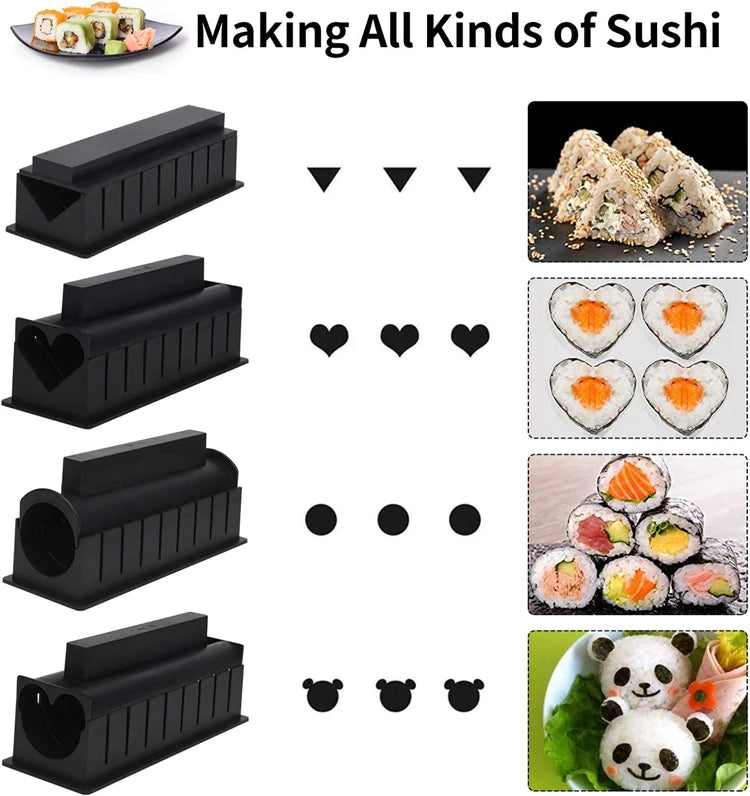 10 Pcs Sushi Maker Kit DIY Sushi Mold Press with Sushi Rice Roll Mold Sushi Maker Rice Roll Mold KC0473
