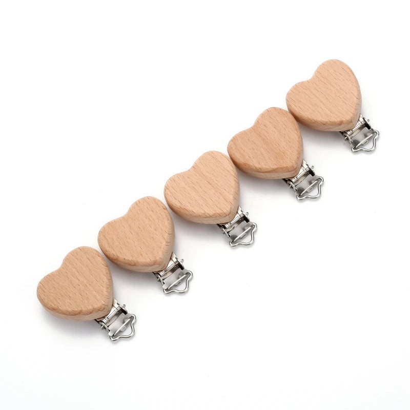 5Pcs Wooden Baby Pacifier Clip Nursing Accessories Beech Pacifier Clips Chewable Teething Dummy Clip Chains Baby Teether