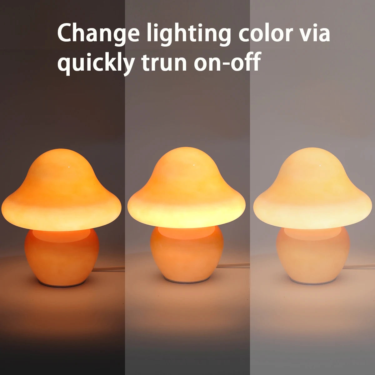 Mushroom Lamp Orange Glass for Bedrooms, Living Room, Aesthetic Cute Bedside Night Light