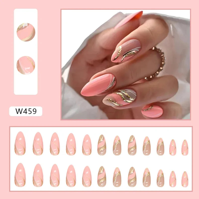 Dark Blue Cat Eyes 24 Pcs Press on Nails Pink Gradient Fake Nails Glossy Artificial Finger Manicure Reusable False Nails