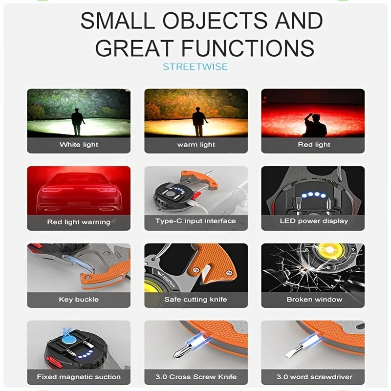 Mini COB Work Lights LED Flashlight Keychain Outdoor Camping Fishing Climbing Multifunction Portable Magnetic Torch USB Charging