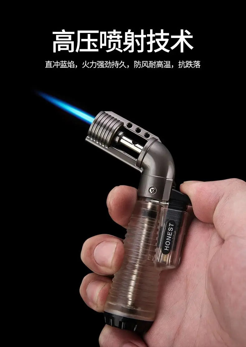 Metal Gun Tip Lighters Transparent Body Visible Gas Inflatable Lighter Portable Elbow Gun Lighter Ignition Gadgets