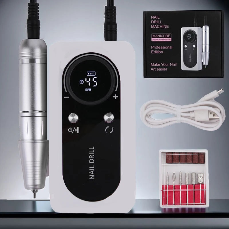 45000RPM Rechargeable Electric Nail Drill Machine With USB Connector Nail Polish Remover Drill Set Manicure Sander Low Noise