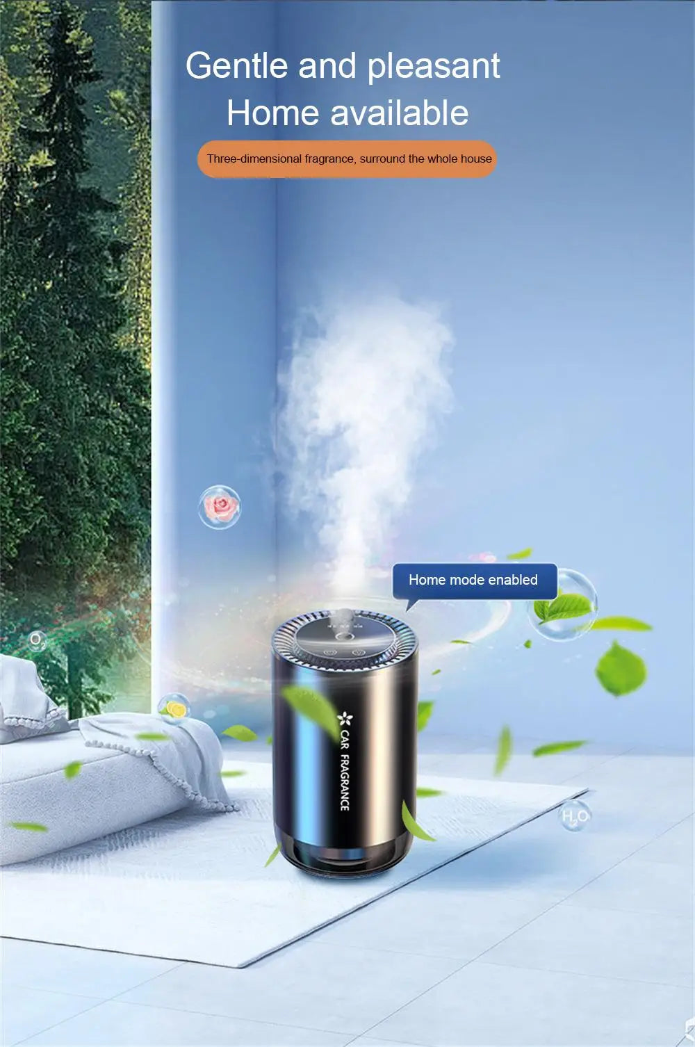 Car Air Freshener Essential Oil Fragrance Diffuser Smell Distributor USB Rechargeable Aromatherapy Scent Air Refresher LED Light