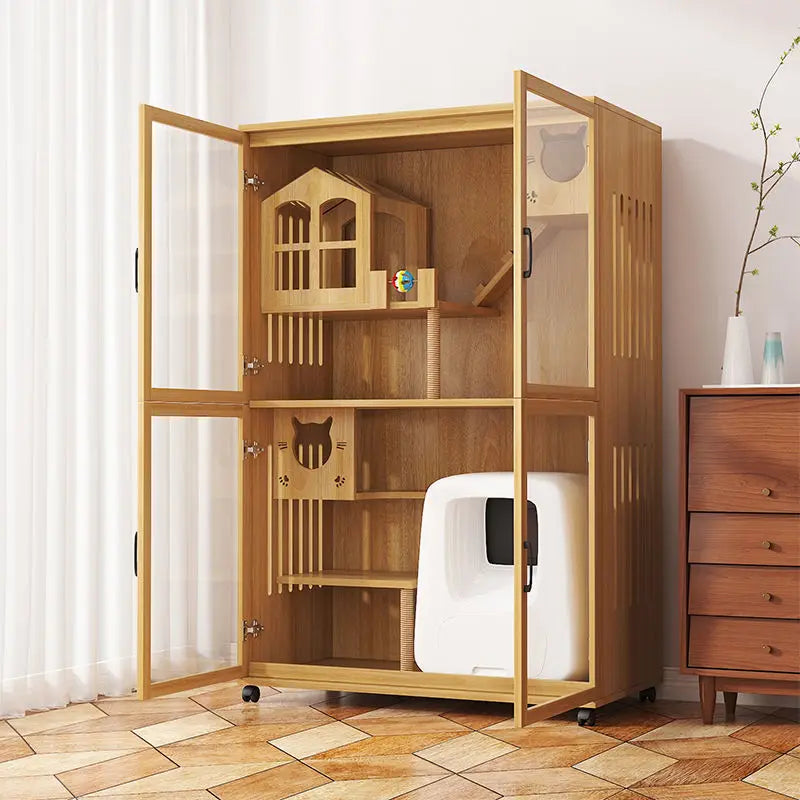 Can Customize Factory Wholesale Luxury Wooden Cat House Large Cat Bed  Cat Hous Indoors