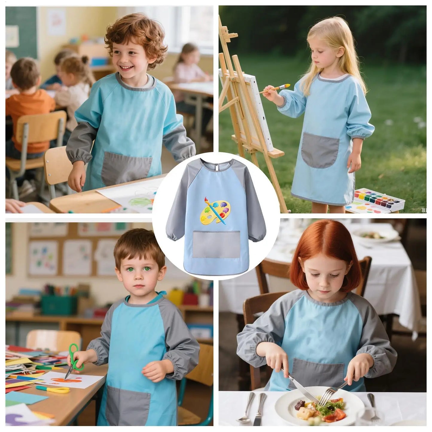 Toddler Smock For Painting Waterproof Children Apron Children Smock With Long Sleeves For Garden Painting Baking Preschool