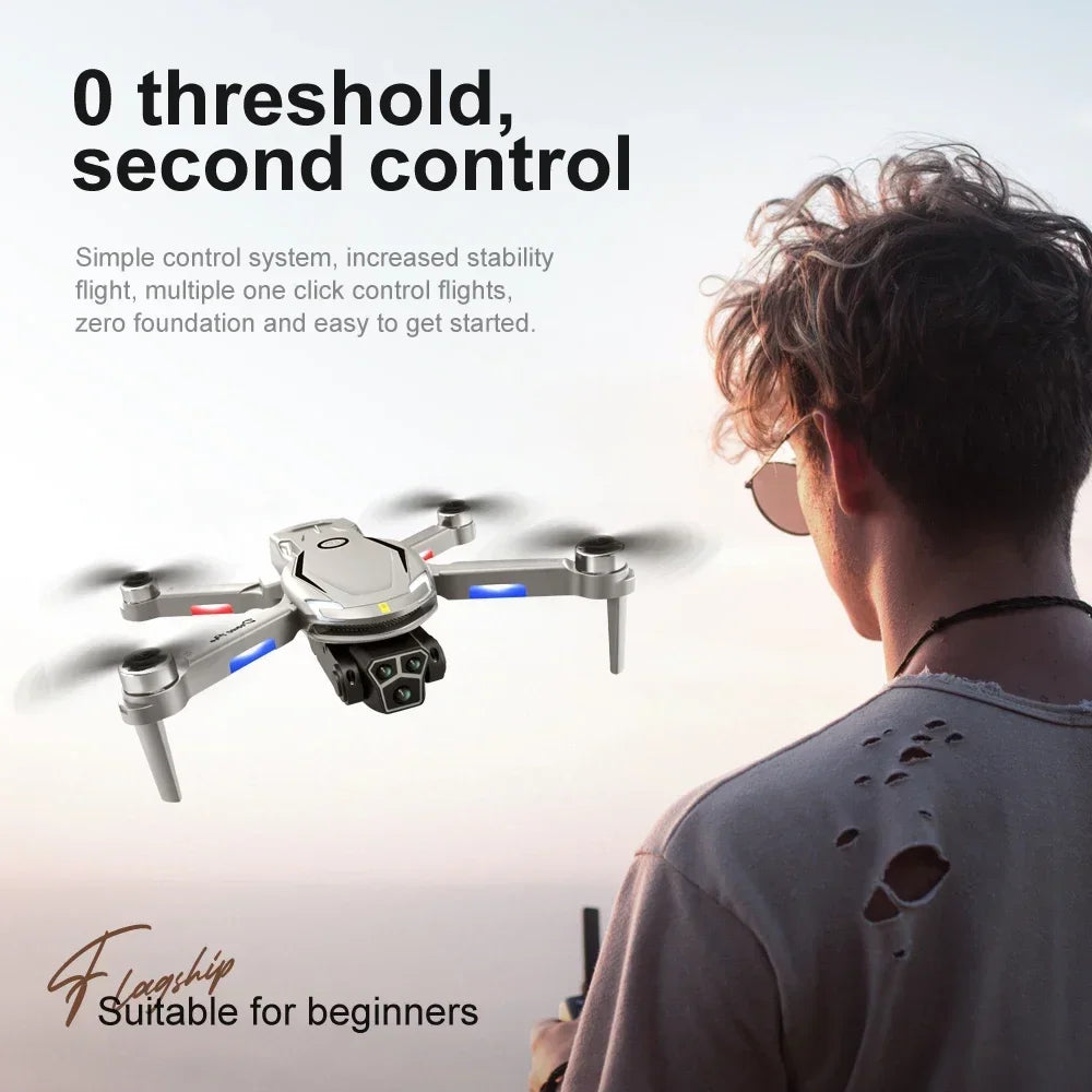 New V888 Brushless Drone 8K Professional HD Triple Camera Obstacle Avoidance No GPS Optical Flow Positioning RC Quadcopter Toys