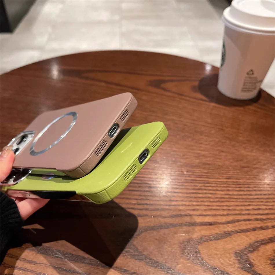 Litchi Grain Magnetic Absorption For iPhone 12 13 14 15 16 Pro Max Phone Case 16 Ultra Thin Frameless  Anti-fall Phone Housing
