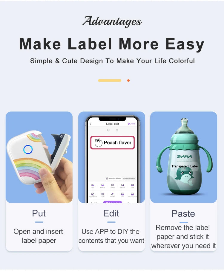 P12 Self Adhesive Sticker Label Printer Portable Labeling Machine Wireless Bluetooth Mini Label Maker with1PK Continuous Paper