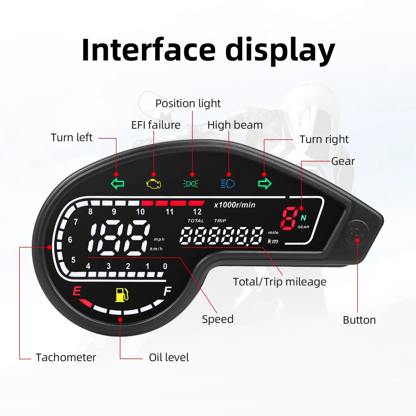Universal RPM Motorcycle Meter Digital Odometer LCD Speed Meter Instrument Oil Gauge Total Mileage Dashboard Multi-function Trip