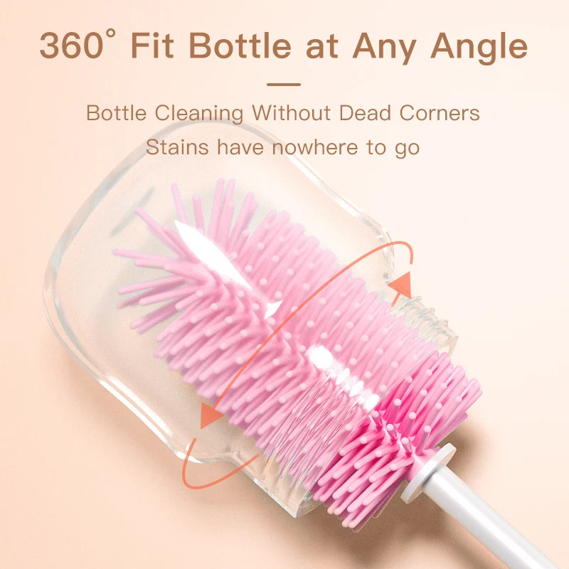 360 Degree Rotation 3 in 1 Silicone Baby Bottle Pacifier Brush Wash Water Cup Container Straw Cleaning Brush Set