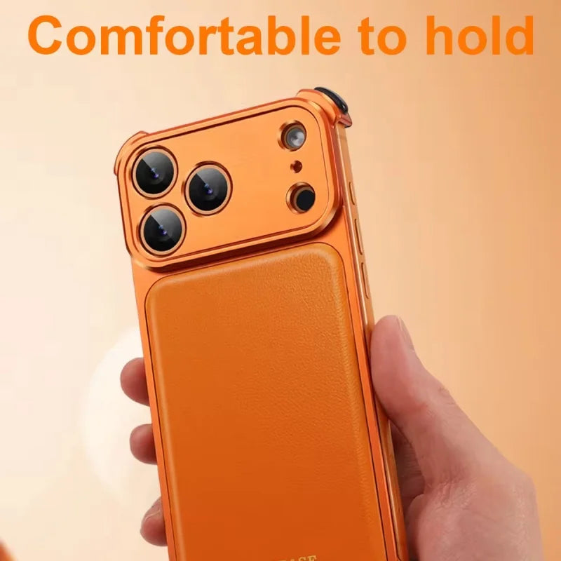 Luxury Bounce Magnetic Leather Mobile Phone Case For IPhone 17 16 Pro Max Frameless Aluminum Metal Bumper Shockproof Back Cover