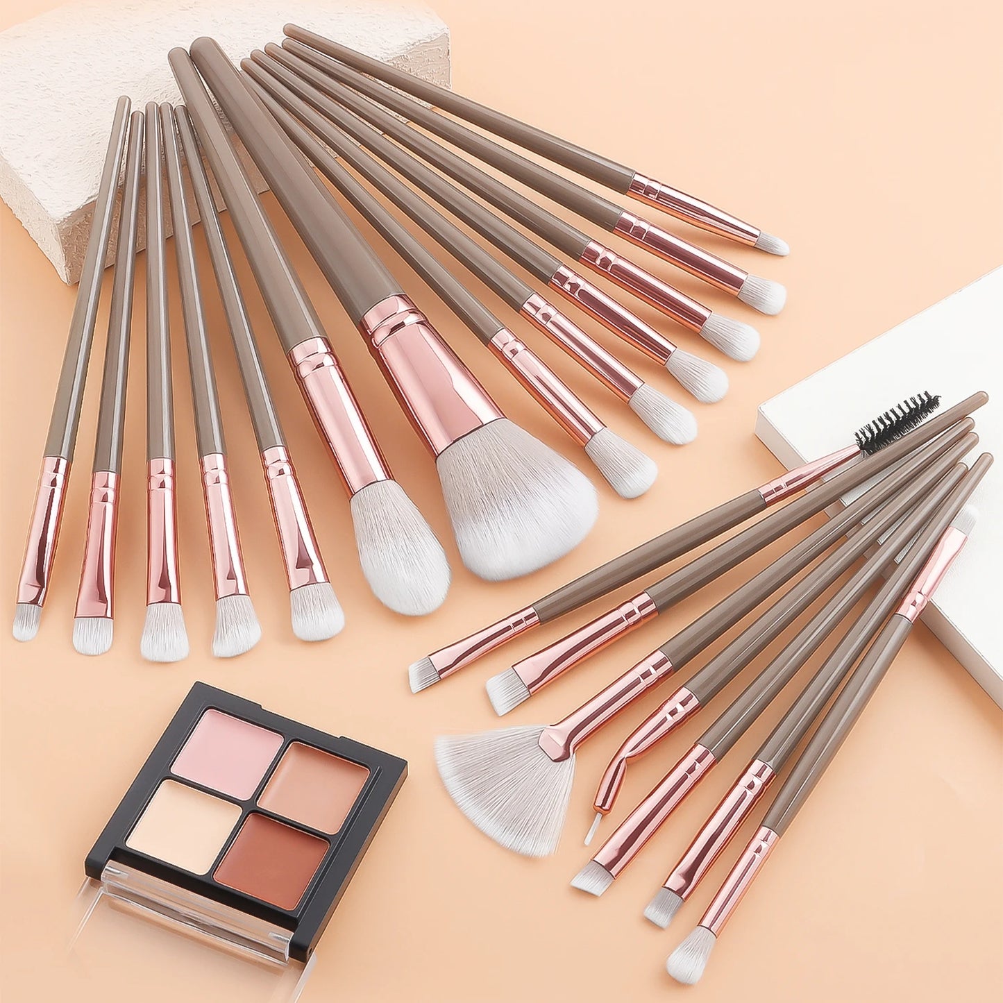 20 makeup brushes+3 round powder puffs+3 triangular powder puffs+3 beauty eggs+3 finger powder puffs+3 mini beauty eggs+1 washin