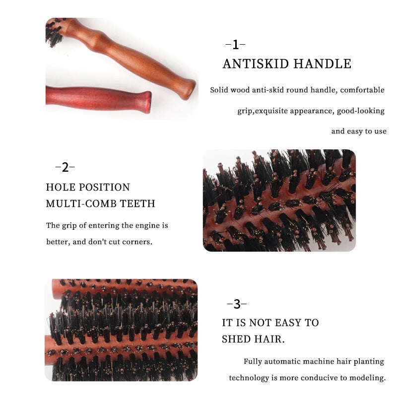 6 Types Curly Hair Comb Hairdressing Styling Tools Wooden Handle Bristle Rolling Hairbrush Combs