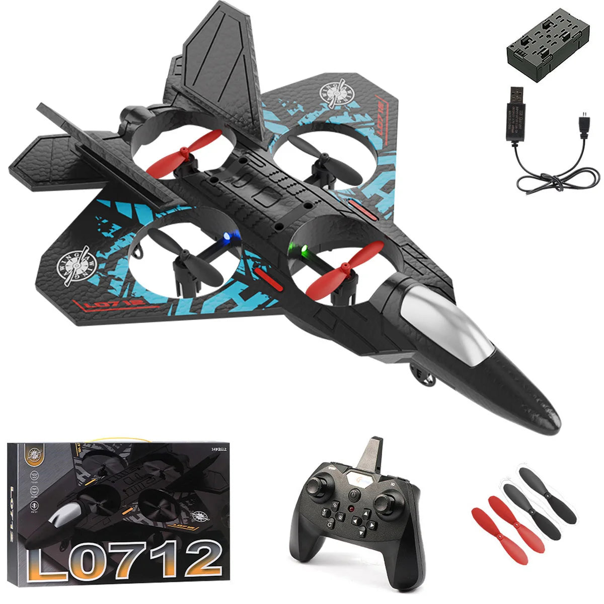 L0712 RC Plane 2.4G Remote Control Aircraft Gravity Sensing Helicopter Glider with Light EPP Foam Fighters for Boys Children