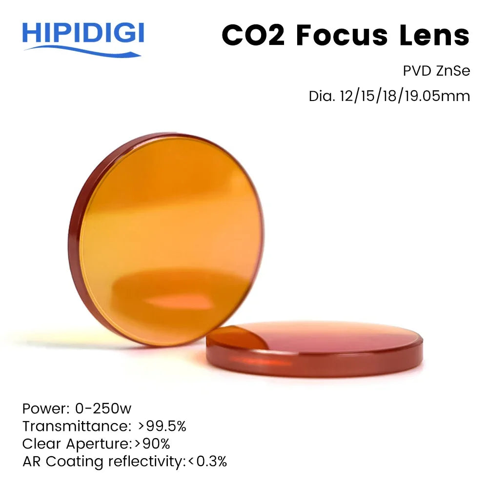 HIPIDIGI CO2 Focus Lens USA ZnSe CVD/PVD/PRO Dia.18 19.05 20mm FL38.1 50.8 63.5 for Laser Engraving Cutting Machine Consumables
