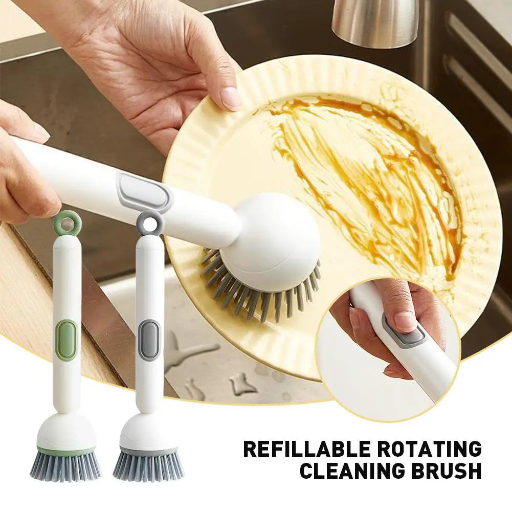 Kitchen Pot Brush for Home Use Long Handle Rotating Dish Washing Scrubber with Liquid Dispenser Bowl Pans Brush Cleaning Tools