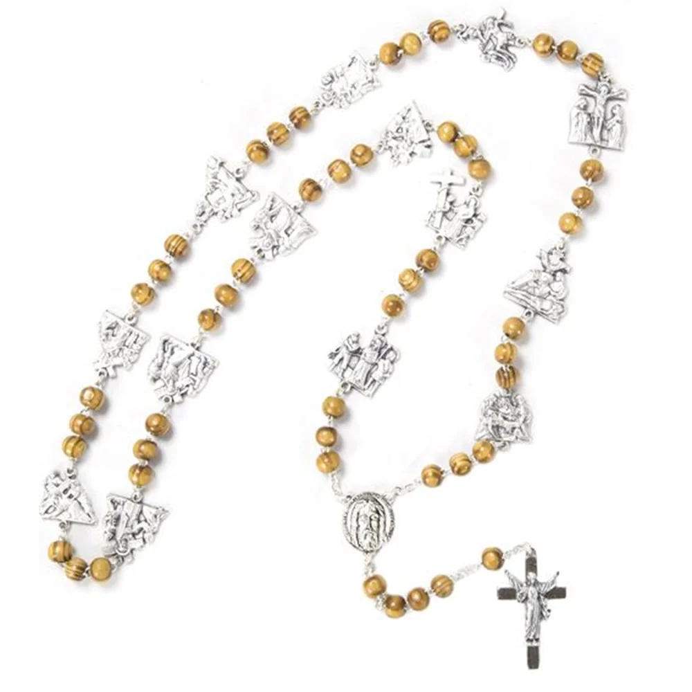 14 Stations of the Cross Rosary Connector Parts with Crucifixion Pendant 15Pcs Set DIY Chaplet Kits Handcraft Sacraments Gifts