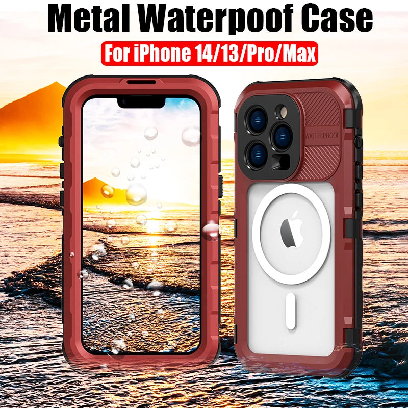 Magnetic Charging IP68 Waterproof Case For Apple iPhone 16 15 14 13 Pro Max Plus Drop proof Cover Diving Swim outdoor sport