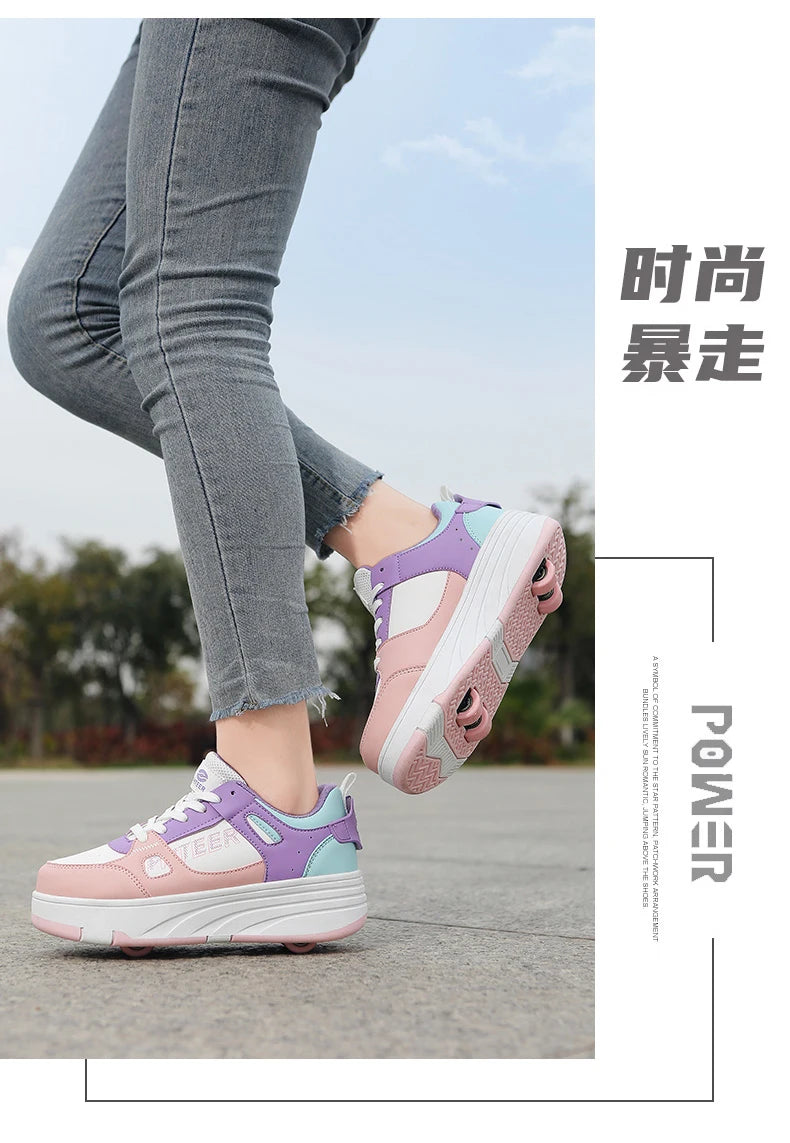 Student roller skates, detachable four-wheel roller skates, size 31-40 multifunctional sports shoes for boys and girls