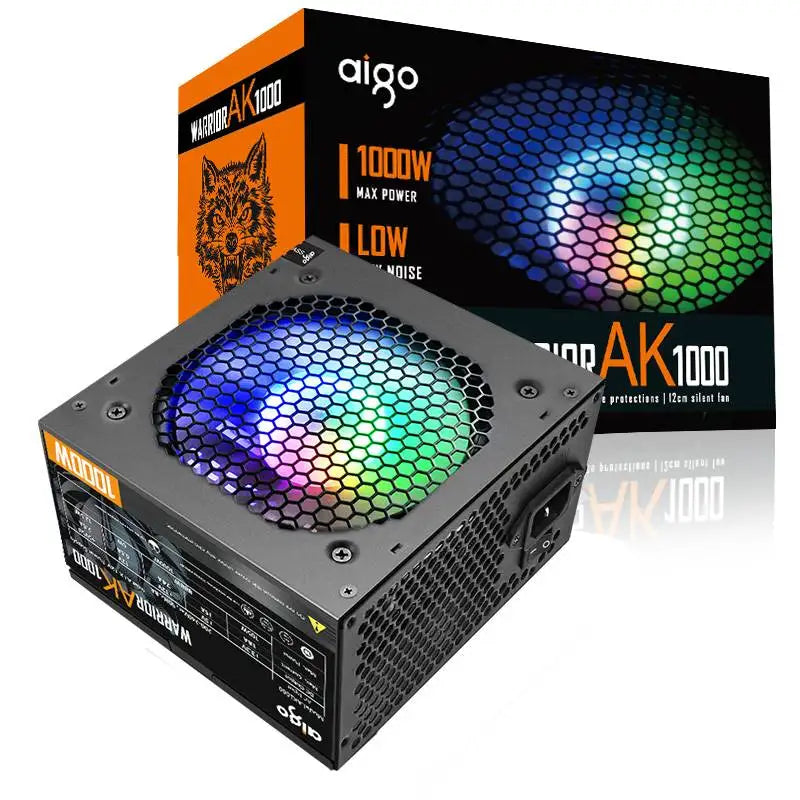 Aigo AK PC PSU Power Supply Unit 500W 600W 700W 800W 1000W Gaming 120mm RGB Fan 220V ATX Desktop computer Power Supply for BTC