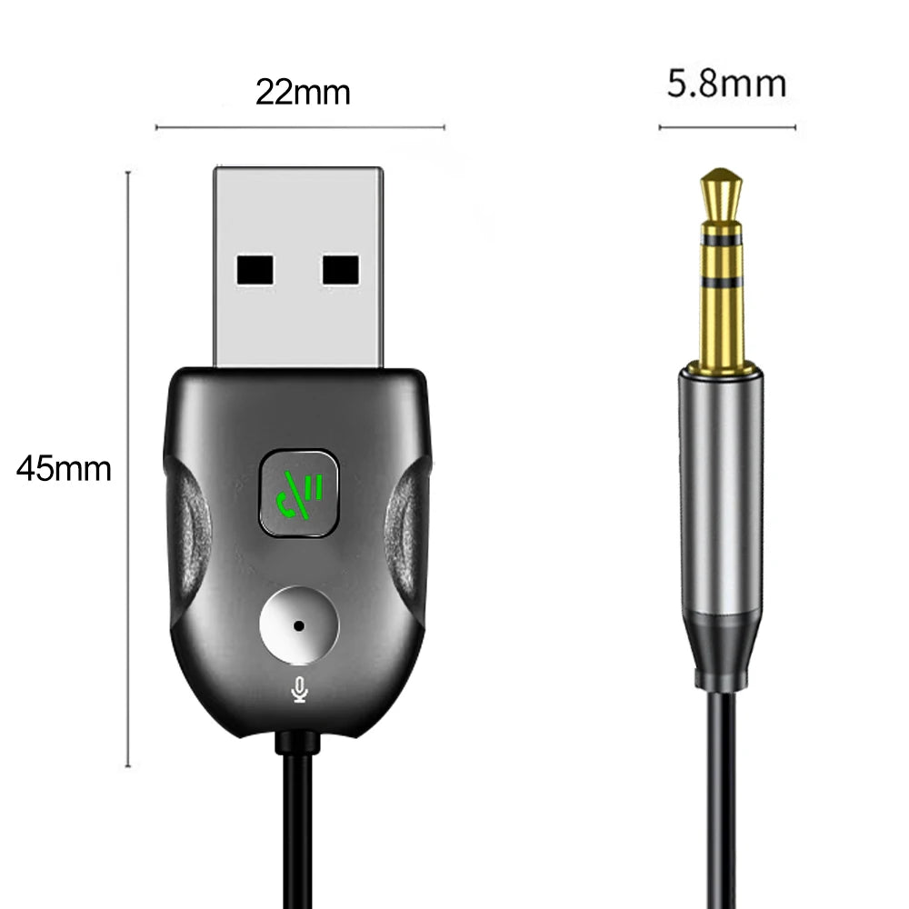 Bluetooth 5.0 Car Receiver Adapter 3.5mm Jack Aux Audio Music Car Transmitter with 0.3M-1.2M Flexible Wire USB Transmitter