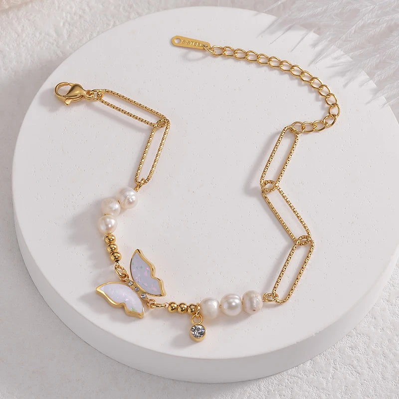 Vintage Irregular Imitation Pearl Women Wedding Bracelets Stainless Steel Charms Engagement Jewelry For Girlfriend Gift
