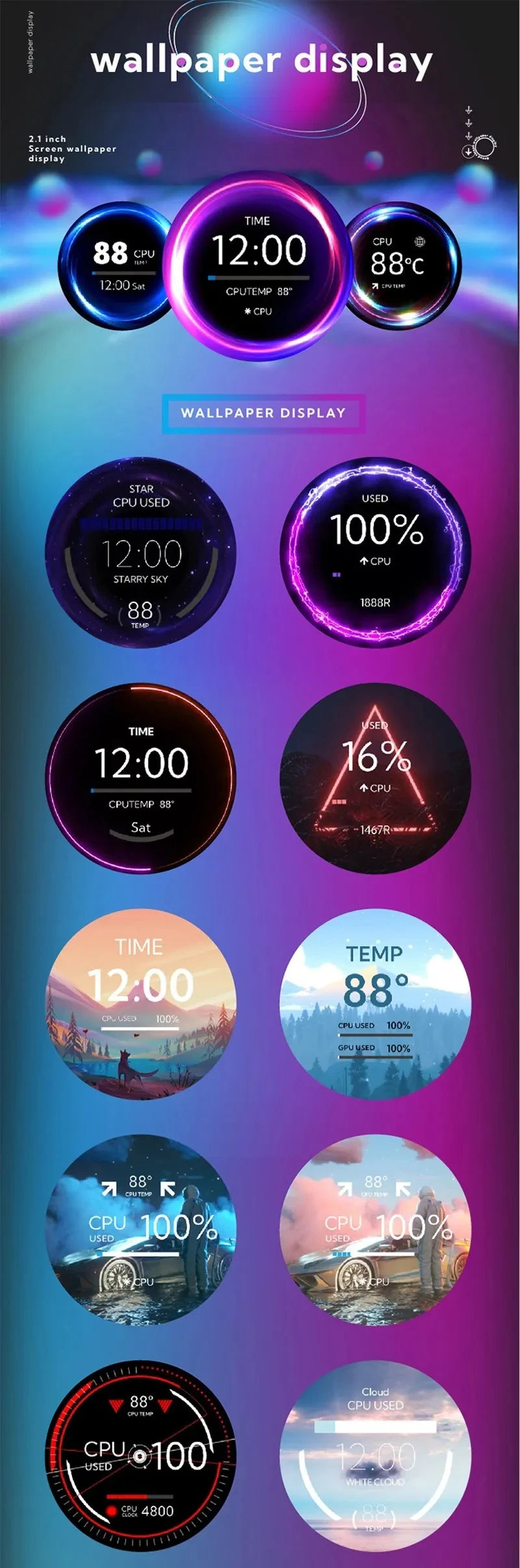 2.1 2.8 Inch IPS Secondary Screen 480x480 USB Water-Cooled Round LCD CPU GPU RAM HDD Monitoring NO AIDA64 MINI PC Gamer Display