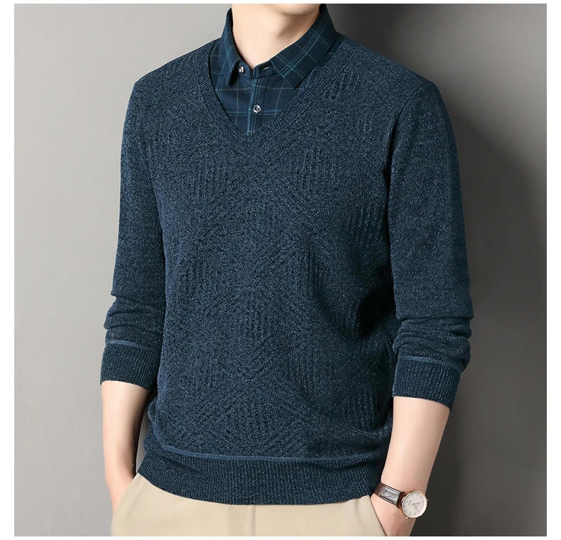 Fashion Thick Fleece Sweater Men's Knitting Pullover Men Winter Autumn Clothing Polo Neck Thickened Warm Pullovers