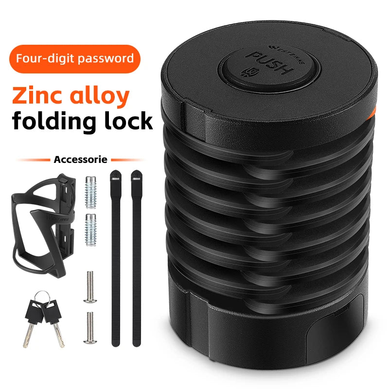 WEST BIKING Folding Bike Lock Combination Anti-theft Lock Portable E-Bike Heavy Duty Chain Lock Bicycle Cycling Accessories