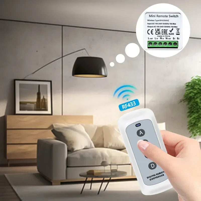 Smart Wireless Switch 433Mhz 16A 4Key RF Switch Module Remote Control AC 100V-240V Mini Relay Receiver Light Fan Garage Door