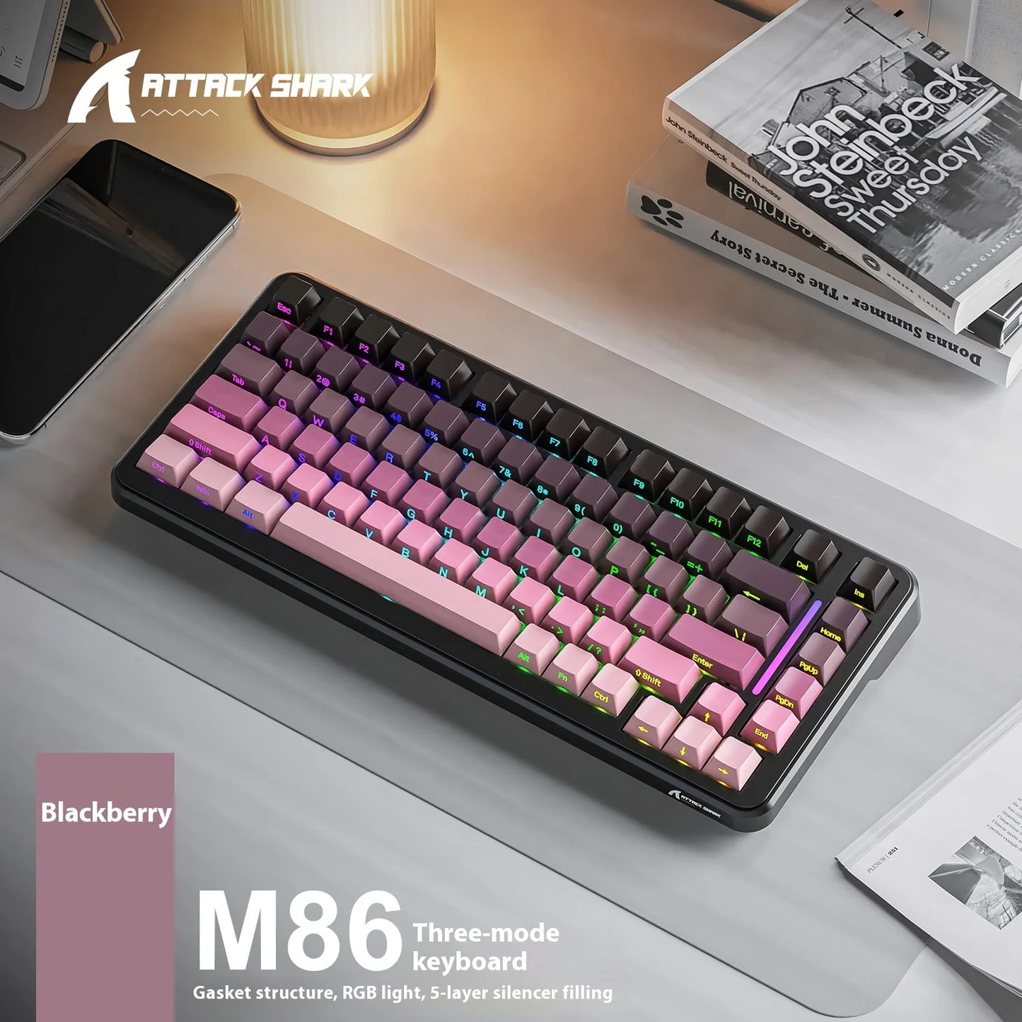 Attack Shark M86rgb Three-Mode Wireless Bluetooth Hot Plug Engraving Mechanical Keyboard Blueberry Axis Surprise Gift