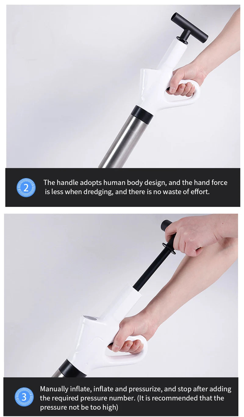 Stainless Steel Toilet Pipe Dredger Pneumatic Household High-pressure Dredging Tool Set Thickened Wall Cylinder Sturdy And Safe