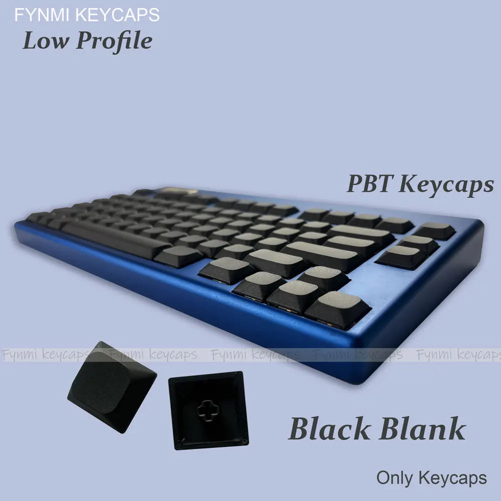 Fynmi Blank Black Low Profile Original PBT keycaps ANSI 61 keys to 116 keys Dye-Sublimation keycaps for Mechanical Keyboard