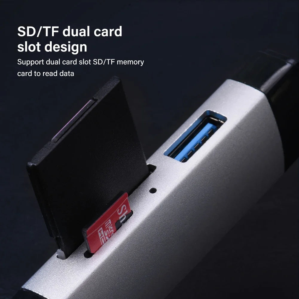 JASTER 6 In 1 Multifunction USB 3.0 Card Reader U Disk TYPE-C/Usb/Tf/Sd Flash Drive Memory Card for Adapter Phone Laptop Compute