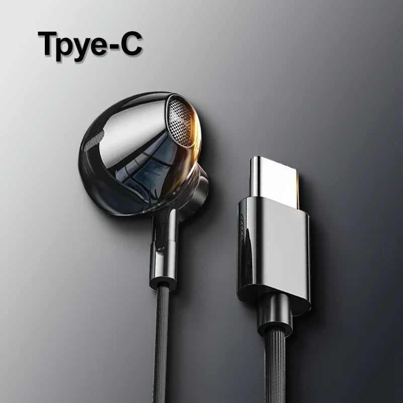HiFi USB Type C Headphone Bass Stereo Volume Control Earbud  Mic 3.5mm Wired Earbuds For Galaxy Samsung S24 S23 Xiaomi Computer