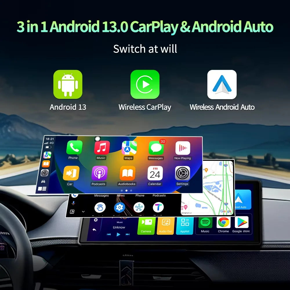 Imagebon 10.26 Inch Android 13 8 Core Rearview Mirror Camera CarPlay & Android Auto Dash Cam 5G WiFi Bluetooth GPS Navigation