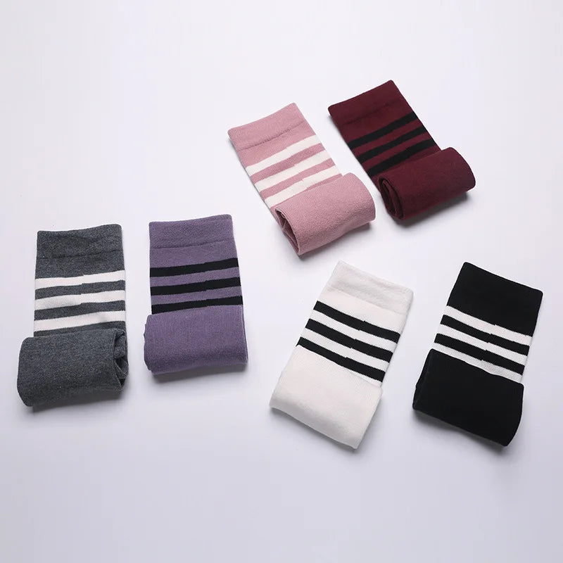 Autumn Winter Women Yoga Socks Striped Cotton Fitness Breathable Pilates Socks Middle Tube Non-Slip Gym Dance Ballet Grip Socks