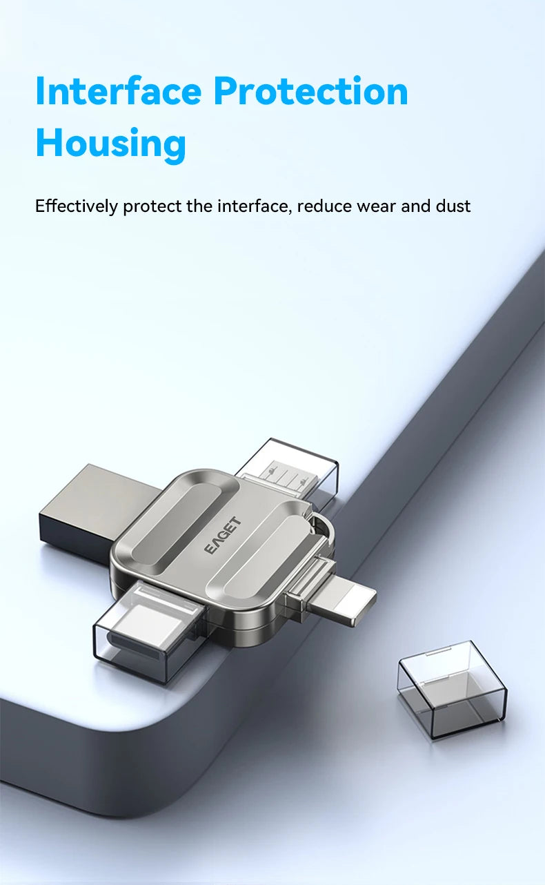 Eaget 4 in 1 Mini USB Flash Drive USB Type C Mirco B Lighting to USB 3.2 Pendrive USB Memories Stick for Phones PC Laptops