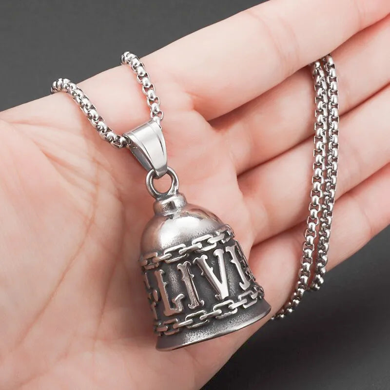 Biker Motorcycle Bell Necklace Charm Men\\\\'s Trend Jewelry Lucky Bell Pendant with Stainless Steel Chain