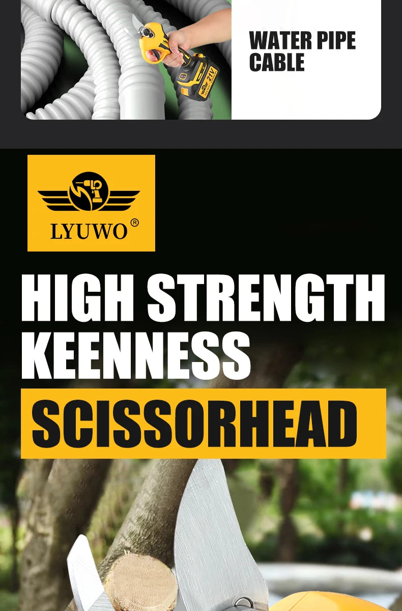 LYUWO Rechargeable Wireless Pruning Scissors, Fruit Tree Potted Pruning Electric Tool, 20V brushless, 30mm