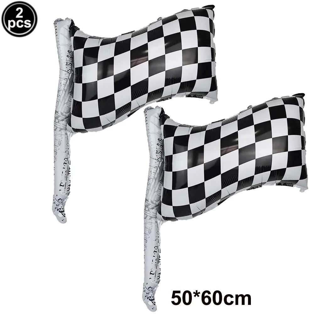 Traffic Cones and Racing Checkered Flags Black White Flags Kids Racing Theme Decorations for Race Car Birthday Party Supplies