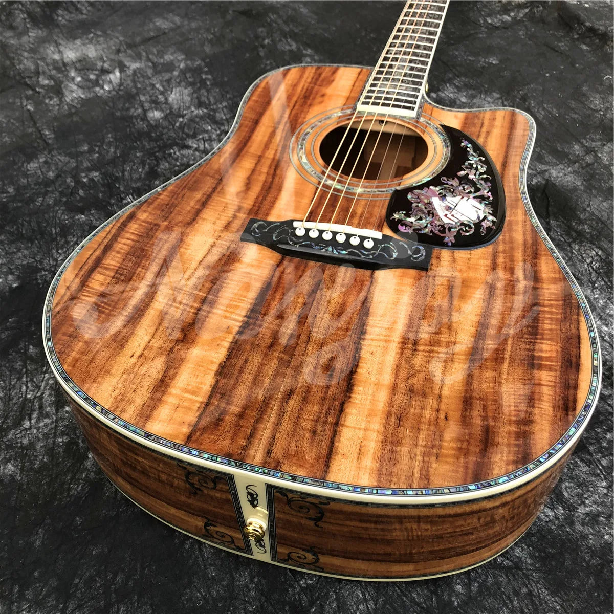 Solid Wood All Koa Acoustic Guitar 41 Inches D Type Cutaway Body Real Abalone Flowers Ebony Fingerboard Guitar