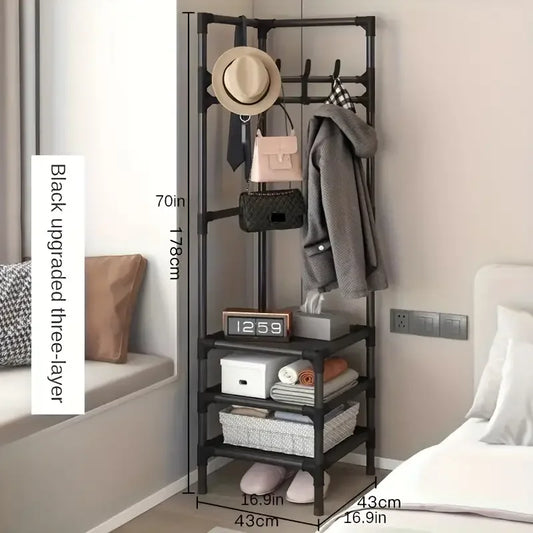 1pc Space-Saving Corner Coat Rack with 2/3 Layers for Bedroom Storage