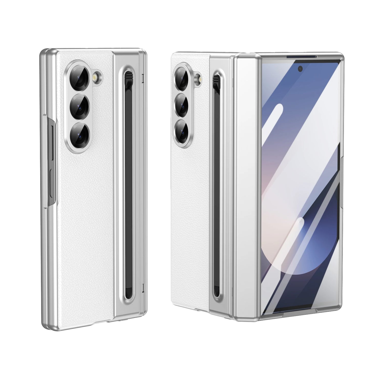 For Samsung Galaxy Z Fold 7 6 5 4 3 Leather Hinge Phone Case Outer Screen Glass S Pen Slot Protective Cover for Galaxy Z Fold 7