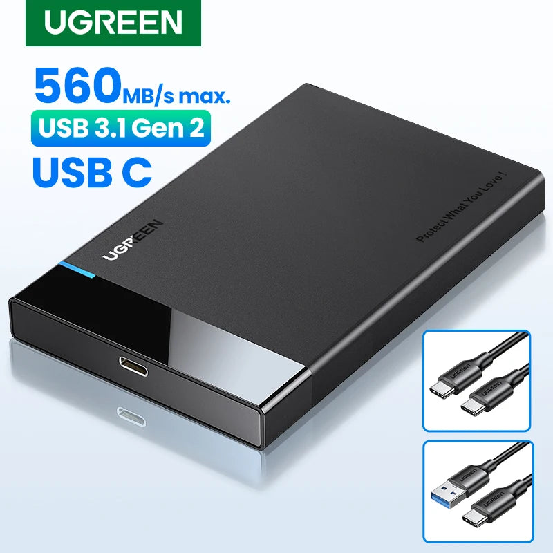 UGREEN HDD Case 2.5'' SATA to USB 3.0 Hard Drive Enclosure for SSD Disk HDD Box USB C 3.1 Gen 2 Case HD External HDD Enclosure