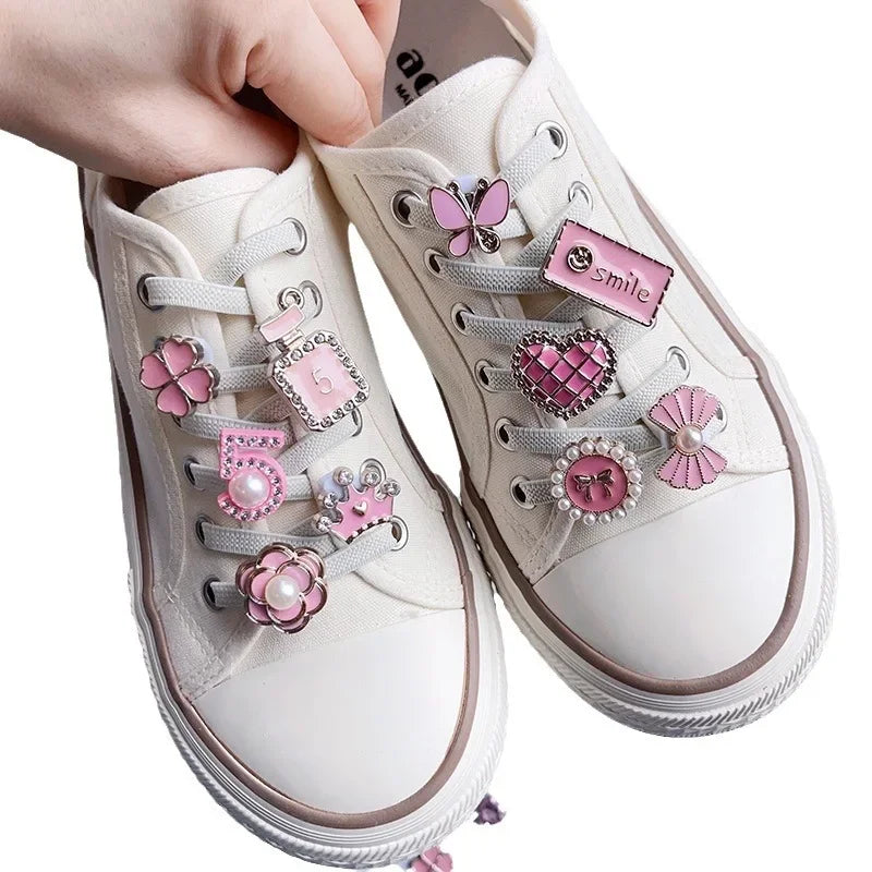 14Pcs NEW Pink Shoe Buckle Shoe Lace Charms for Sneaker Pearl Heart Shoe Lace Decoration Charms Fashion DIY Shoe Accessories