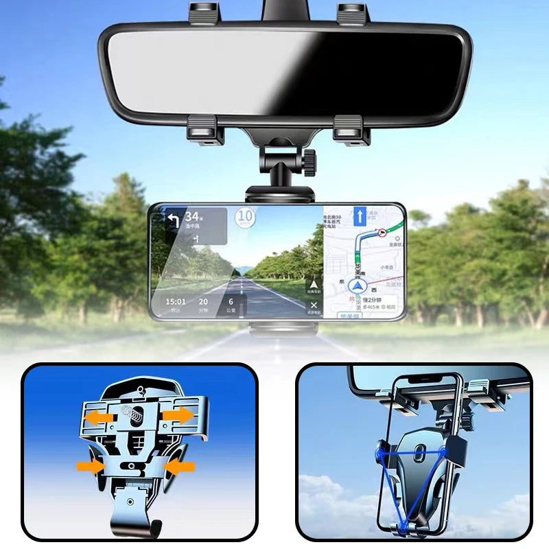 Car Phone Holder 360° Rearview Mirror Phone Holder Auto Rearview Mirror Seat Hanging Clip Bracket Cell Phone Holder for Car